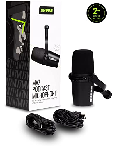 Shure MV7 USB Microphone for Podcasting, Recording, Live Streaming & Gaming,...