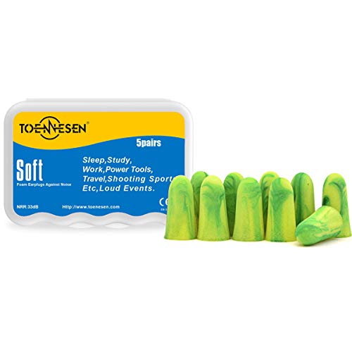 Toennesen Reusable Yellow-Green Adults’ Comfort Foam Ear Plugs for...