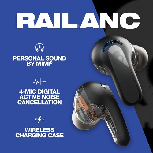 Skullcandy Rail ANC In-Ear Noise cancelling Wireless Earbuds, 27 Hr Battery,...