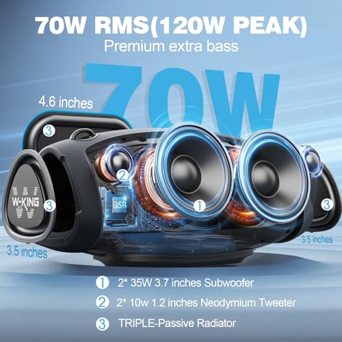 W-KING Bluetooth Speaker, (120W PEAK)70W IPX6 Waterproof Outdoor Wireless Loud...